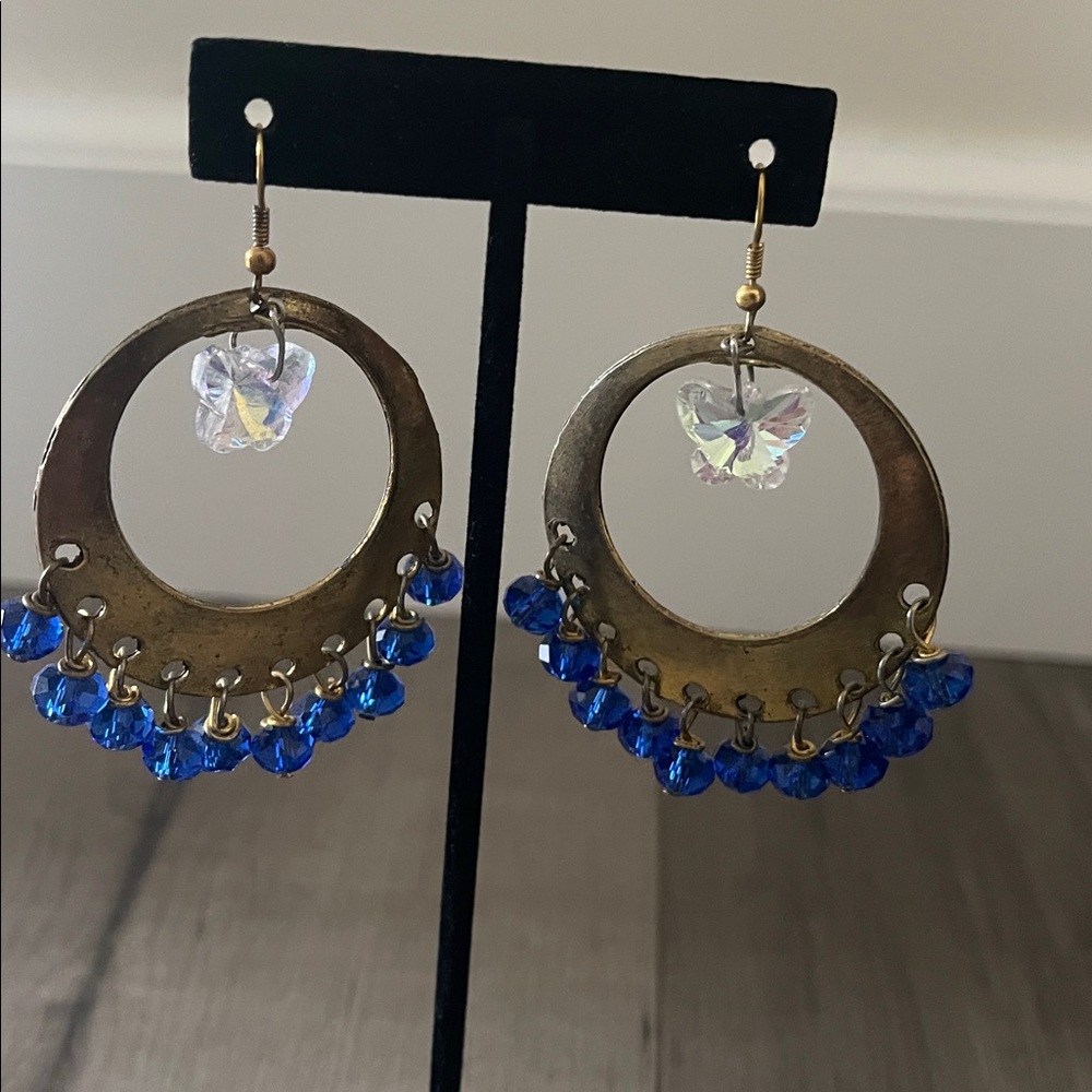 Elegant Gold and Blue Hoop Earrings